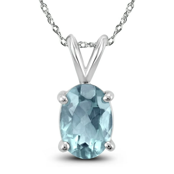 SZUL Women's 14K White Gold 5x3MM Oval Aquamarine Pendant