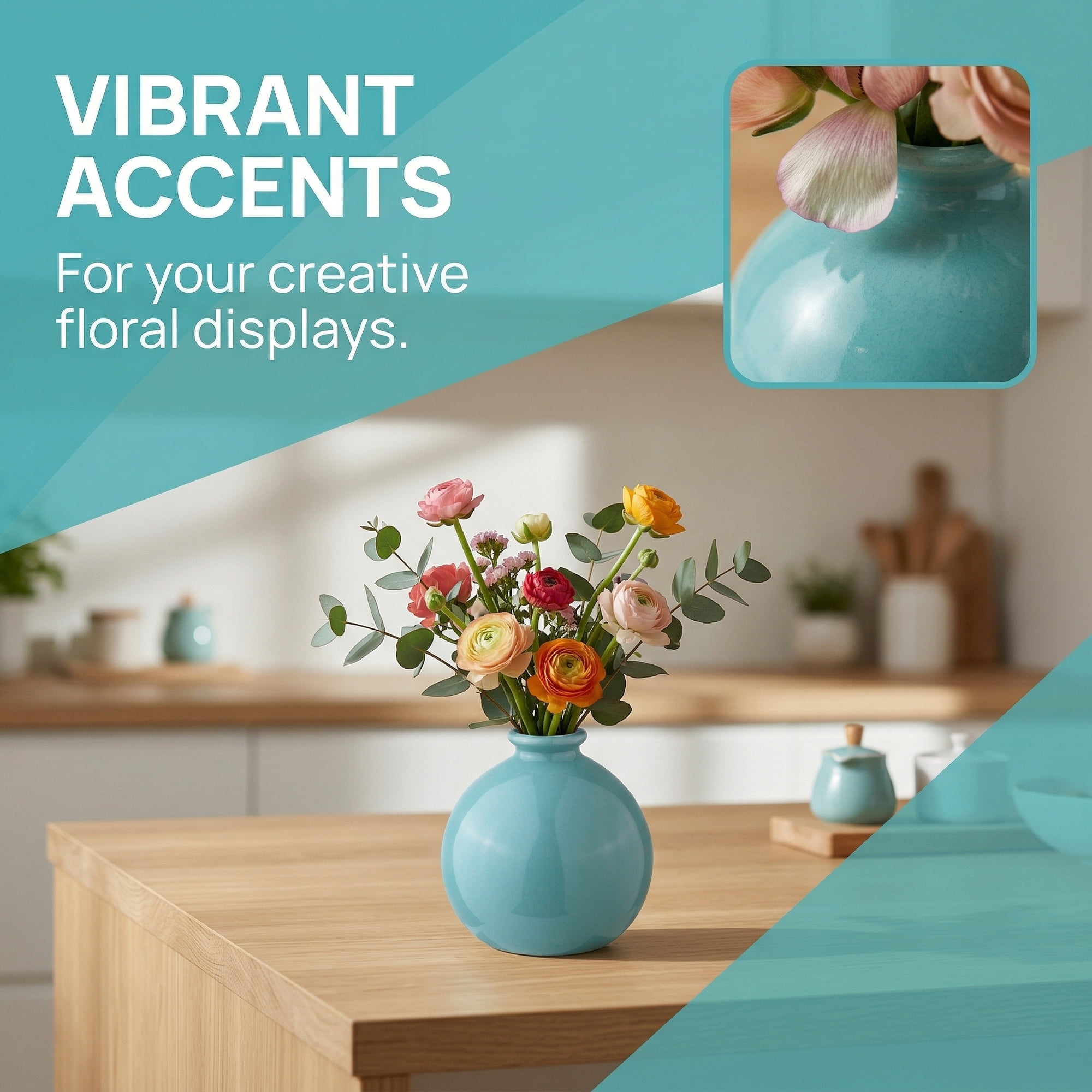 Unique Bargains Small Ceramic Bud Tiny Matte Decorative Vase Cyan 2.6"L x 2.6"W x 2.8"H