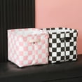 thumbnail image 3 of Hinwo 3-Pack Square Organizer Shelf Bins, Canvas Fabric Storage Baskets with Handles & Drawstring Cover, 22L Collapsible Storage Boxes, 11 x 11 x 11 Inches, Pink Checkerboard, 3 of 6