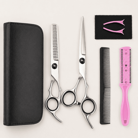 Hair Cutting Scissors Thinning Shears- Professional Barber Sharp Hair Scissors Hairdressing Shears Kit with Haircut Accessories in Leather Case for Cutting Styling Hair for Women Men Pet- 7 Pcs