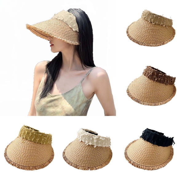 HONHUZH Summer Hats Womens Summer Wide Brim Visor Hat Ponytail Hole Foldable Sun Protection Cap