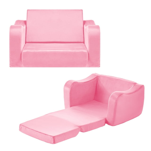 VEVOR 2-in-1 Kids Sofa Foldable Soft Couch with Armrests Chair to Lounger Gray M Pink