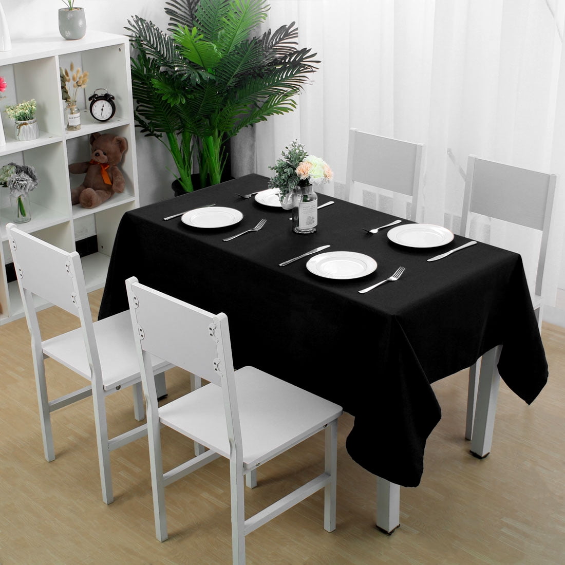 Unique Bargains Rectangle Tablecloth Washable Polyester Table Protector Black 63" x 55"