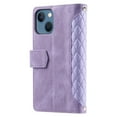 thumbnail image 3 of For Iphone 15 Plus Grid Texture Zipper Leather Phone Case With Lanyard(Purple),iPhone 16, 3 of 7