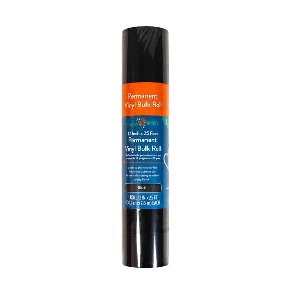 Hello Hobby 12" x 25' Black Permanent Craft Vinyl Bulk Roll