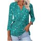 thumbnail image 1 of Camiseta de Solapa de Cuello en V de la Manga Superior de 3/4 de las Mujeres, Uso Diario Cómodo Casual, 1 of 9