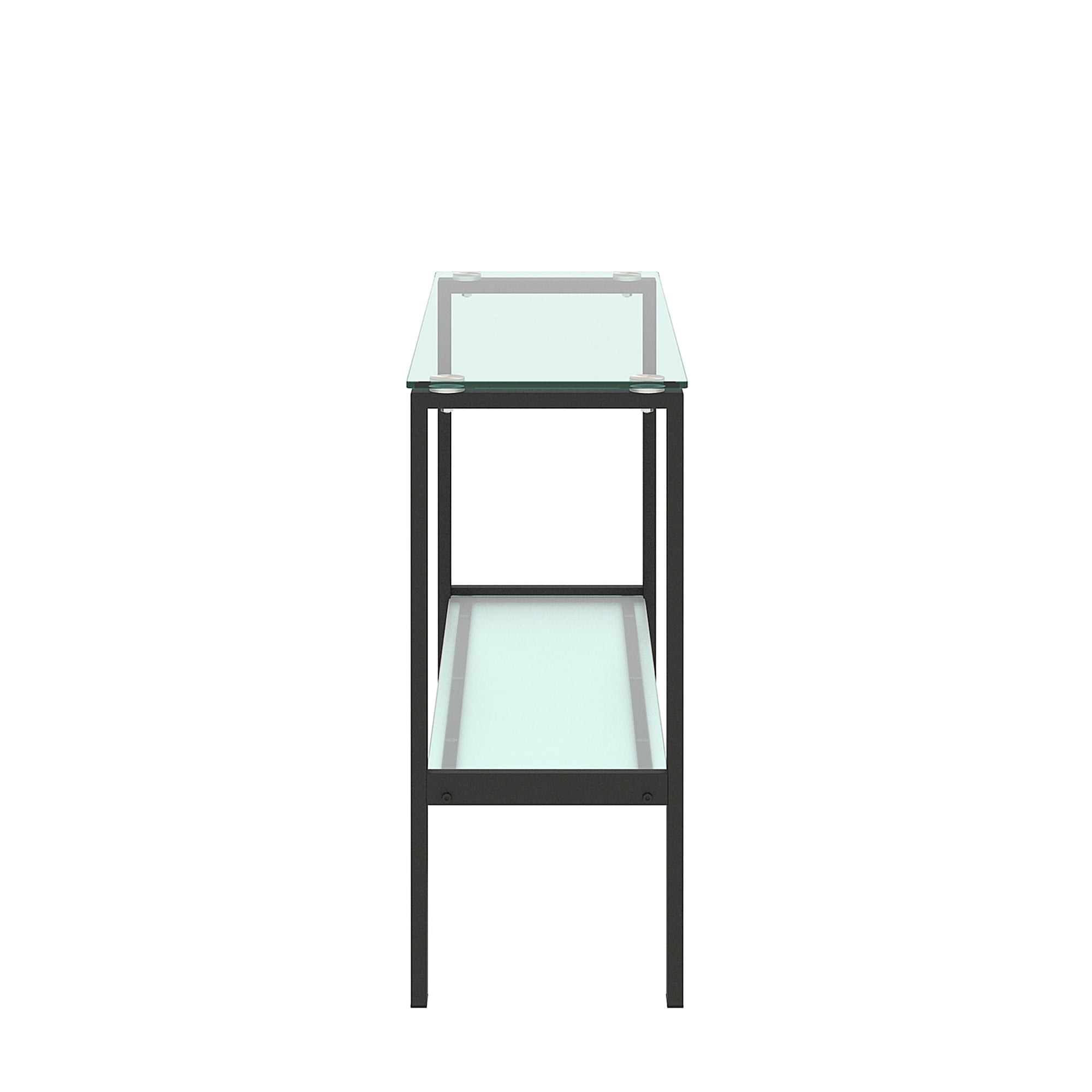 Resenkos Clear Tempered Glass Metal Frame Console Table with Shelves, Modern Entryway Table for Living Room, Hallway Resenkos Clear Tempered Glass Metal Frame Console Table with Shelves, Modern Entryway Table for Living Room, Hallway