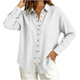 thumbnail image 3 of TGSLY Linen Snap Button Down Tops for Women Lightweight Soft Collared Long Sleeve Textured Shirts Dressy Casual Solid Color Fall Blouses with Pocket Medium, 3 of 4