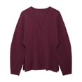 thumbnail image 1 of TRAF-suéter tipo cárdigan de punto ajustado con gancho frontal para mujer, cuello en V, mangas largas, dobladillo dividido lateral, ropa de abrigo femenina, Tops elegantes, moda, 1 of 5