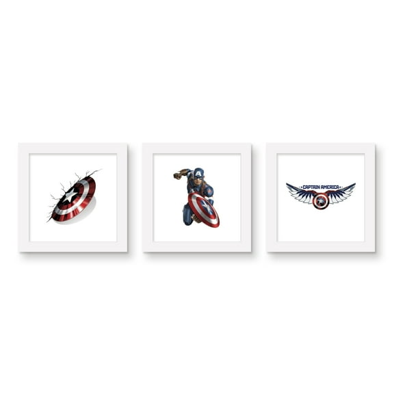 Gallery Pops Marvel Avengers - Captain America Wall Art Bundle (3-Pack), White Framed Version, 12" x 12"