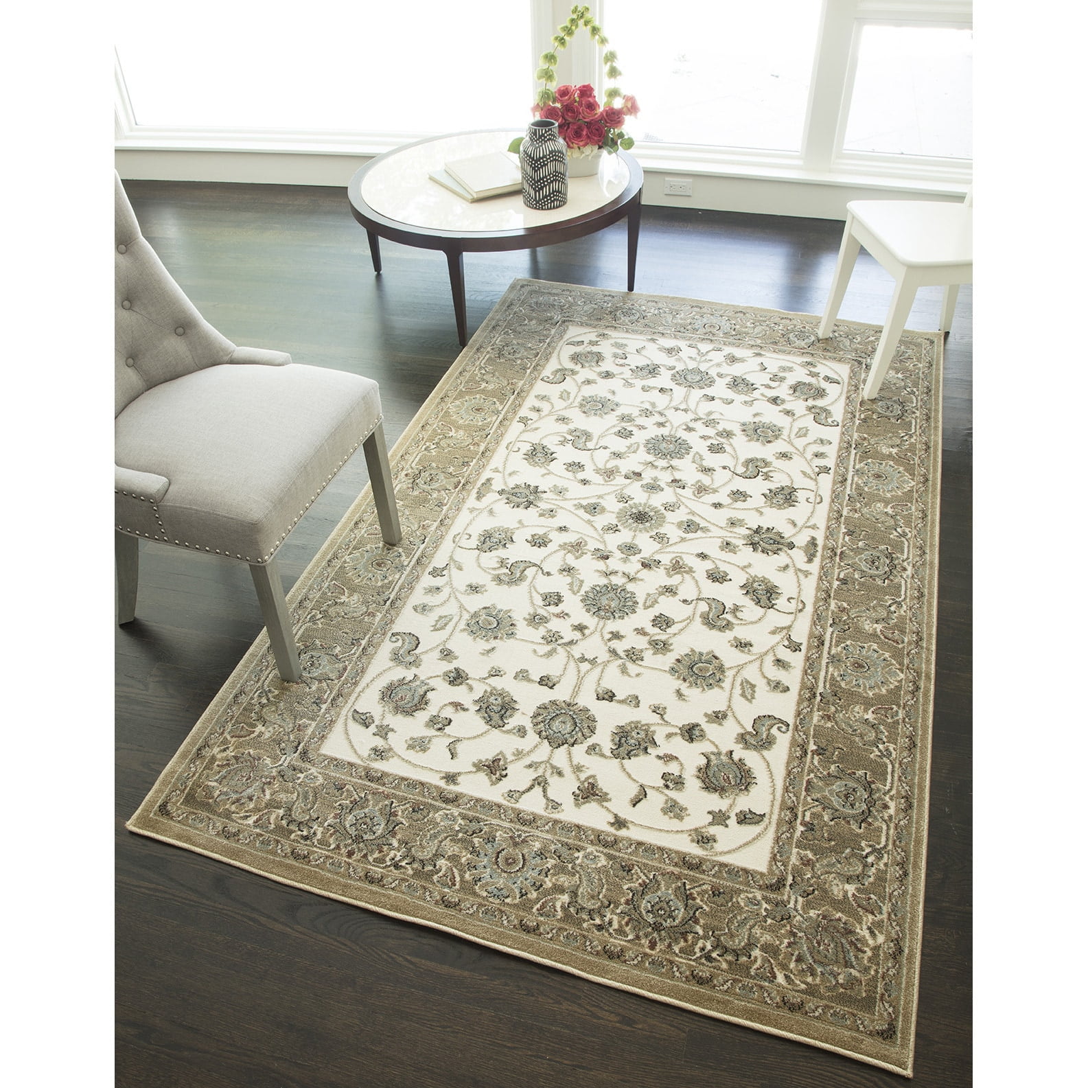 Rugs America Riley Collection Harper Floral Area Rug - 5' x 8' Ivory