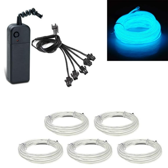ABALDI 5x1m EL Wire Ice Blue Neon Light Battery Powered Electroluminescent Wire Glowing Strobing Light for Indoor Outdoor Xmas Party Decoration(Ice Blue)