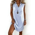 thumbnail image 4 of QUNYINEY Summer Womens Sundresses Cotton Striped Midi Sleeveless Shirt Dress Collared Loose Fit Button Casual Casual Dresses, 4 of 5