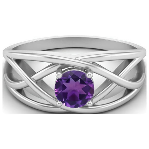 0.50 Ctw Round Amethyst Crossover Shank 925 Sterling Silver Valentines Day Gifts Ring