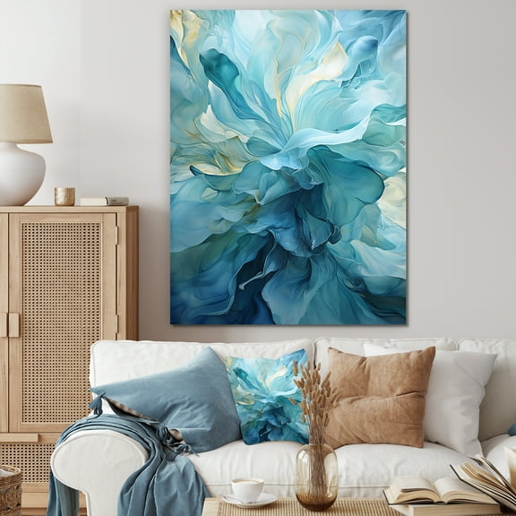 Designart "Swirling Serenity In Aqua Blue And White IV" Abstract Spirals Canvas Art Print
