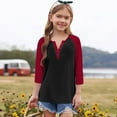 thumbnail image 3 of WMTBSRSW Raglan 3/4 Sleeve Tops for Girls Casual Basic Tees Fall Winter Color Block Henley Shirts Blouse 3-14 Years4 Years, 3 of 6