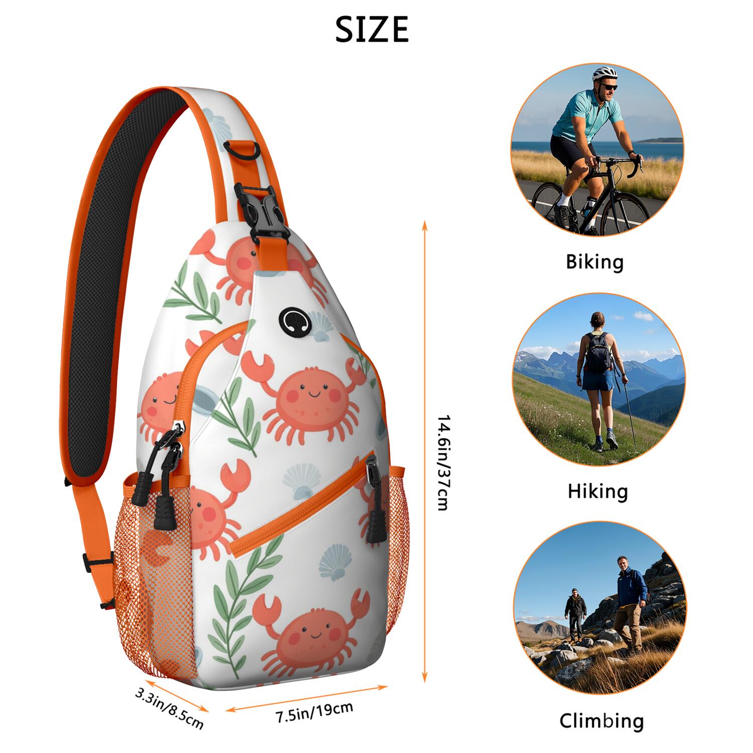 Marine Crab Sling Bag for Women Men Hiking Sling Backpack Chest Bag for Outdoor Activities Gym Small Travel Backpack Gym Sports Travel Hiking Daypack
