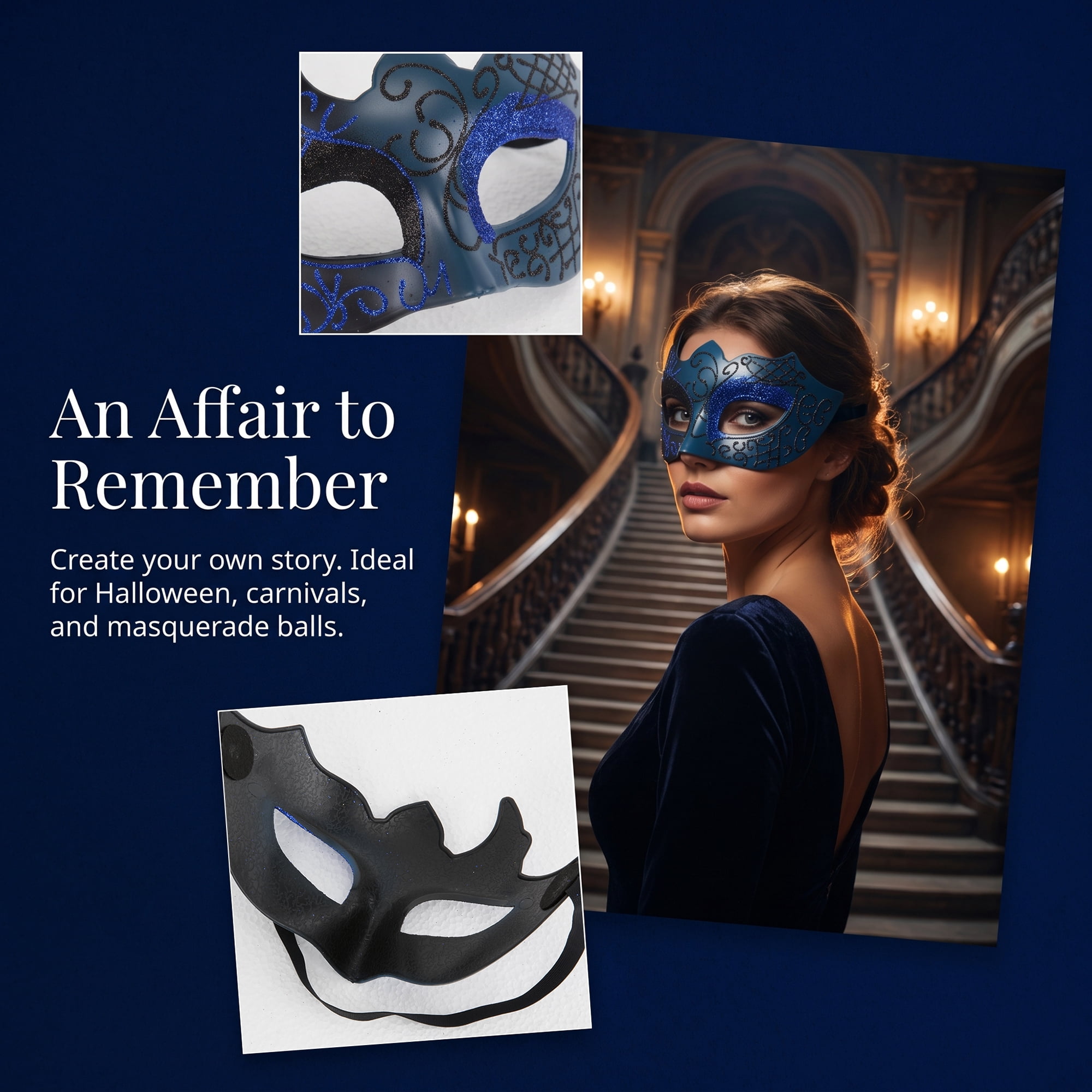 Unique Bargains Venetian Masquerade Mask for Halloween Costume Party Blue 6.7" x 4.3"