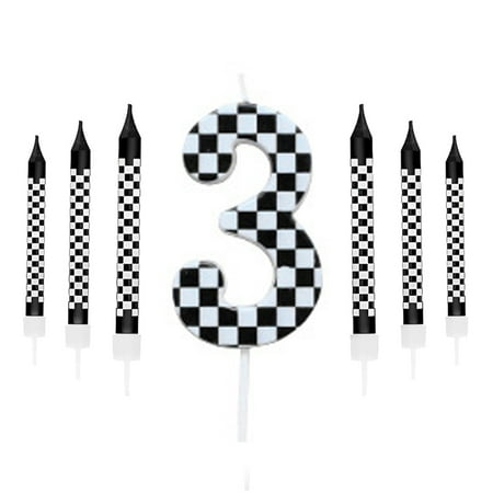 wuyuhangppo 7Pcs Birthday Candles Set,Cake Numeral Candles,Racing Cars Themed Birthday Candles for Cake Candle Checkered Decoration