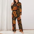 thumbnail image 2 of Yiaed Autumn Pumpkin Leaves Print Pajamas Women's Long Sleeve Sleepwear Soft Button Down Loungewear Pjs Lounge Set Nightwear Womens Pajama Pants-X-Large, 2 of 7