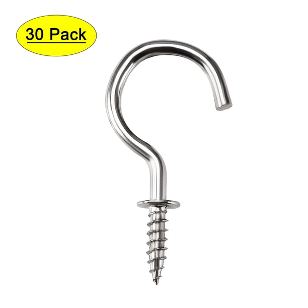 Uxcell 1.3" Ganchos de ojo de tornillo de acero al carbono, tornillos autoperforantes, colgador enroscable, plata, paquete de 30