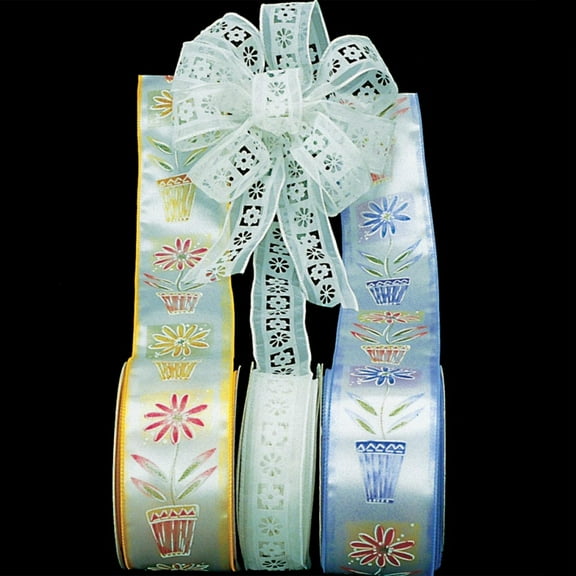 The Ribbon People White Embossed Flowers Wire Craft Ribbon 1.5" x 40 Yards