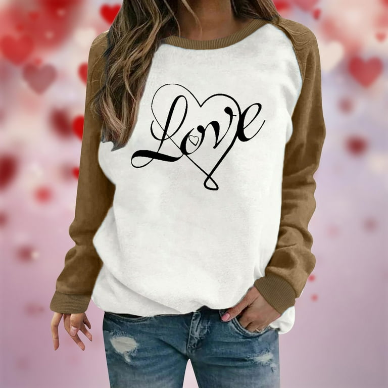 Amtdh Womens Shirts Valentine's Day Hearts Graphic Pullover Raglan