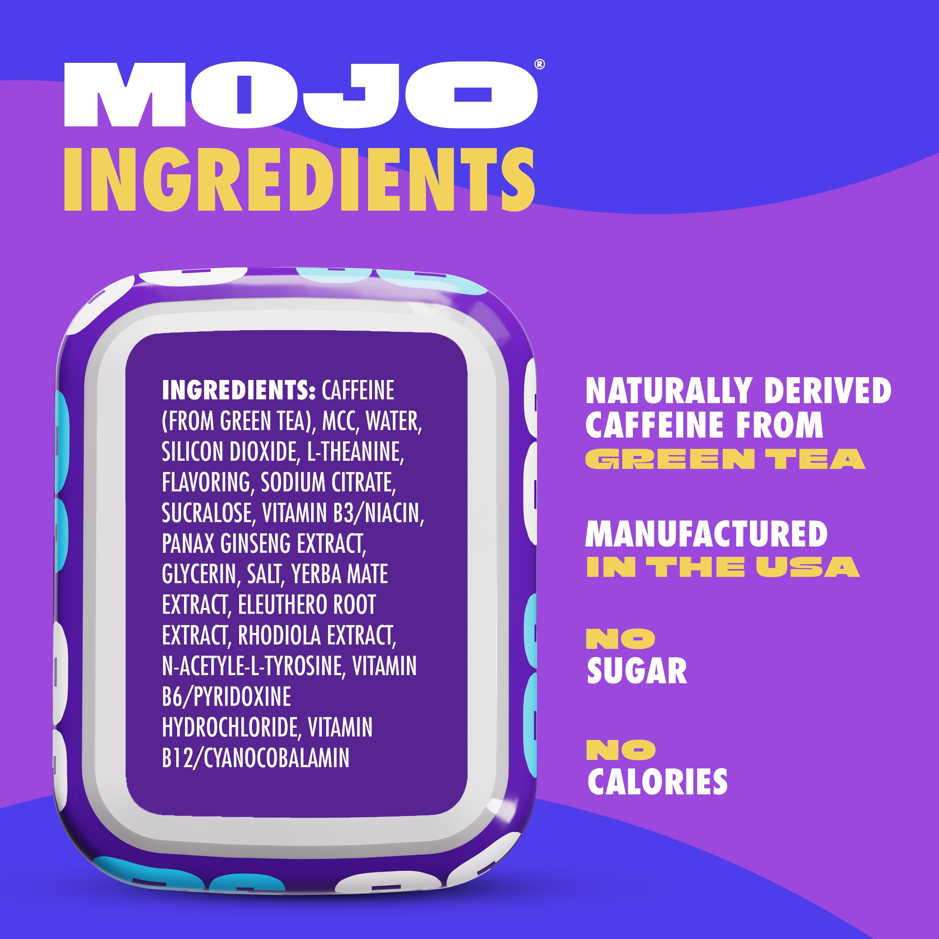 Blue Raspberry Mojo Energy Pouches, 50mg Caffeine, 15 Pouches Per Slider Pack