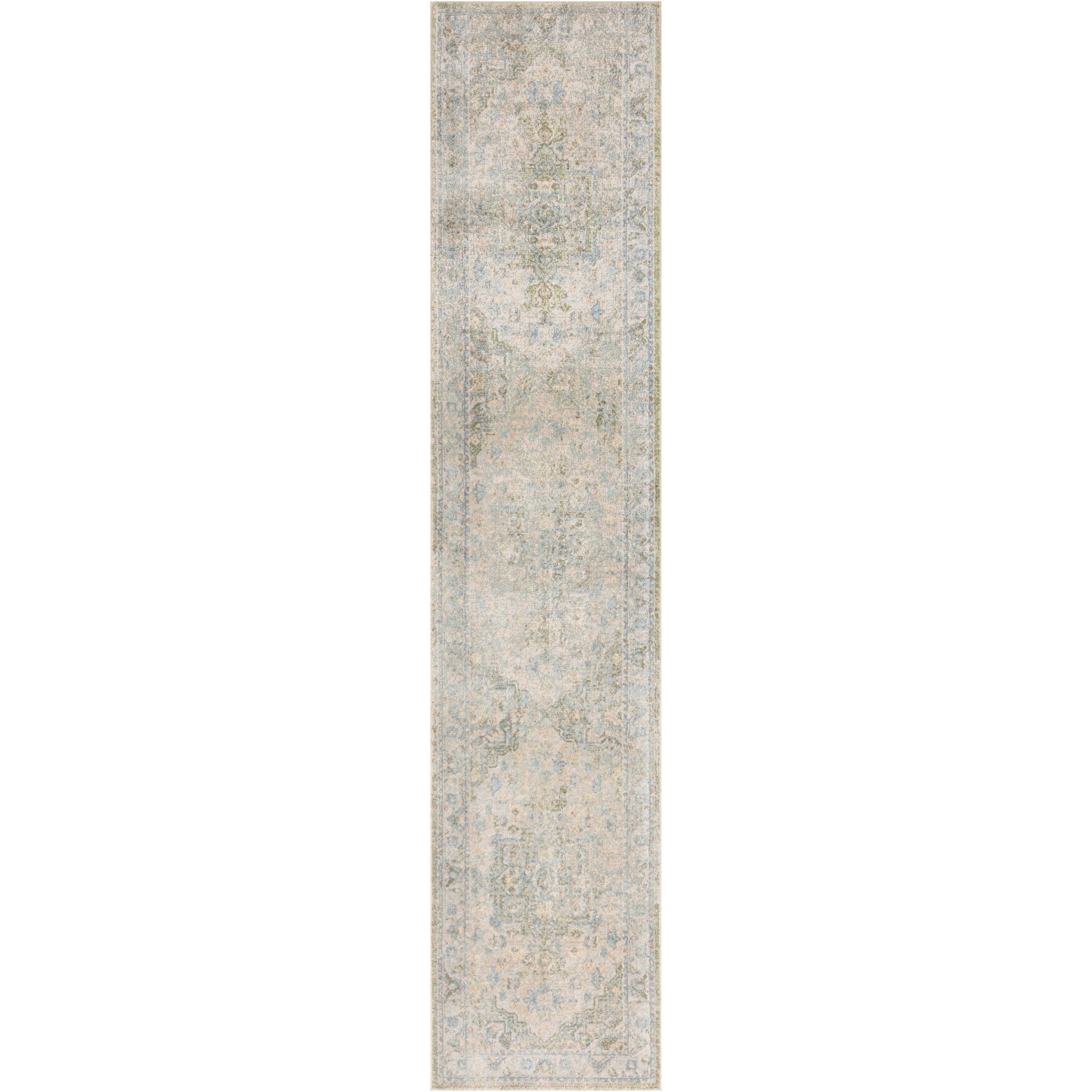 Nourison Astra Machine Washable 2'2" x 12' Blue Green Vintage Indoor Rug