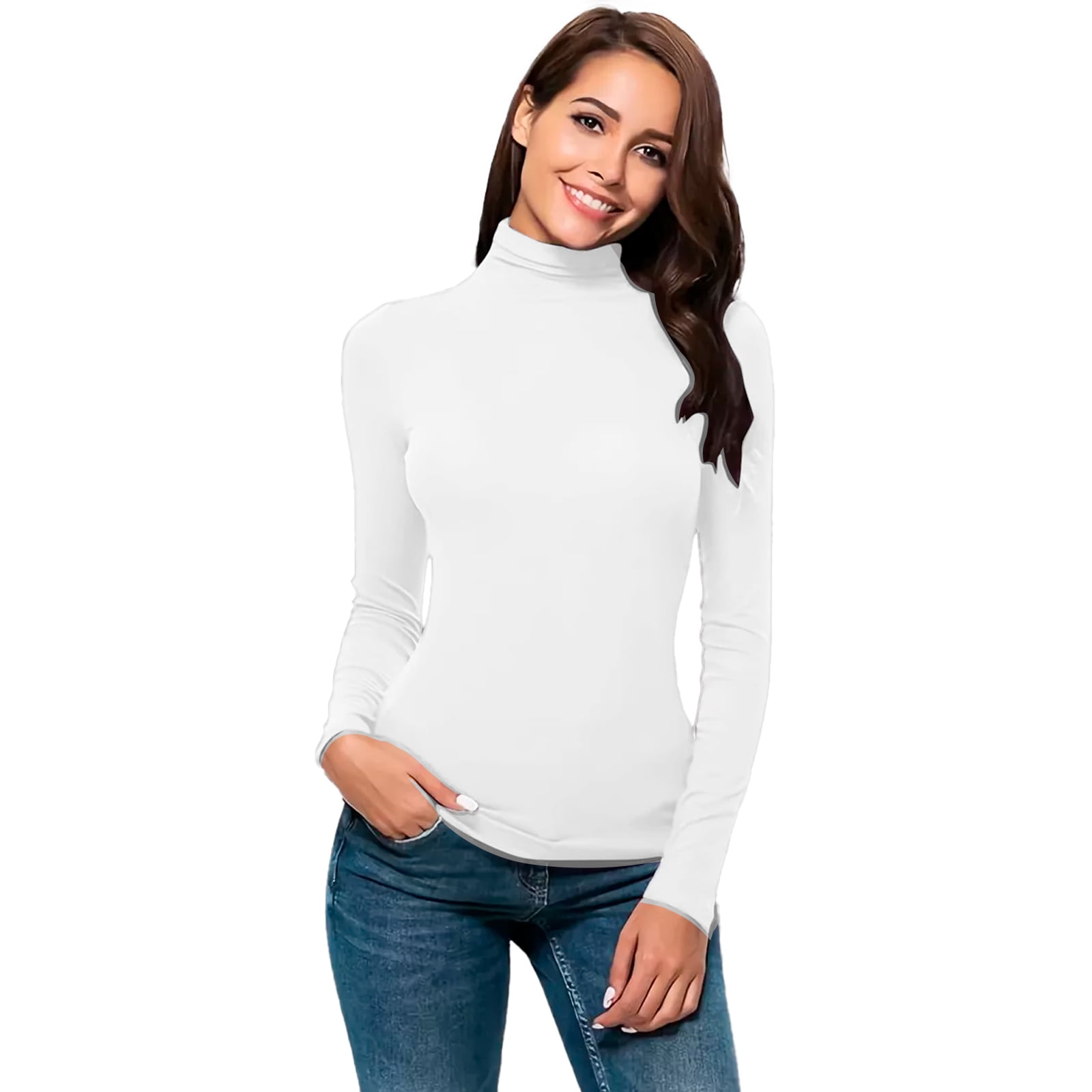 blusa blanca manga larga cuello alto