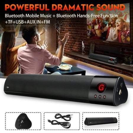 3D 360° DTS Surround HiFi Stereo Bass Wireless h TV Sound Bar Speaker Home Theater MP3 FM Radio with Subwoofer for iPhone iPad PC Phone Tablet Computer (AUX/TF/FM/USB (Best Computer Surround Sound)
