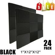 Jahy2Tech Soundproofing Acoustic Foam Wall Panels 24 Pack Black 12"x12"x1" Noise Reduction Studio Decor