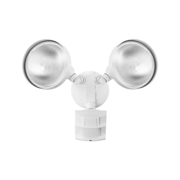 Globe Electric 180-Degree 240 W Twin Head White Hardwired Motion Sensor Security Flood Light, 91009083