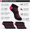 thumbnail image 2 of Athletic Ankle Socks for Men & Women 10 Pairs, Lightweight Breathable Socks for Sports, Fitness and Everyday Wear, Black/LightRed, Shoe Size 6-9, 2 of 5