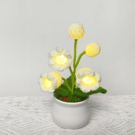 

Lily Of Valley Lamp Crochet Artificial Flowers With Night Lights Fake Lily Of Valley Included Pots Cute Home Decor Office Desk Bedroom Decorationfaux Plants Indoor Handmade (Small)