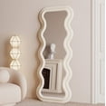 thumbnail image 4 of BOJOY Full Length Mirror 63"x24", Irregular Wavy for Standing Hanging or Leaning Against Wall for Bedroom, Flannel Wrapped Wooden Frame-White, 4 of 6