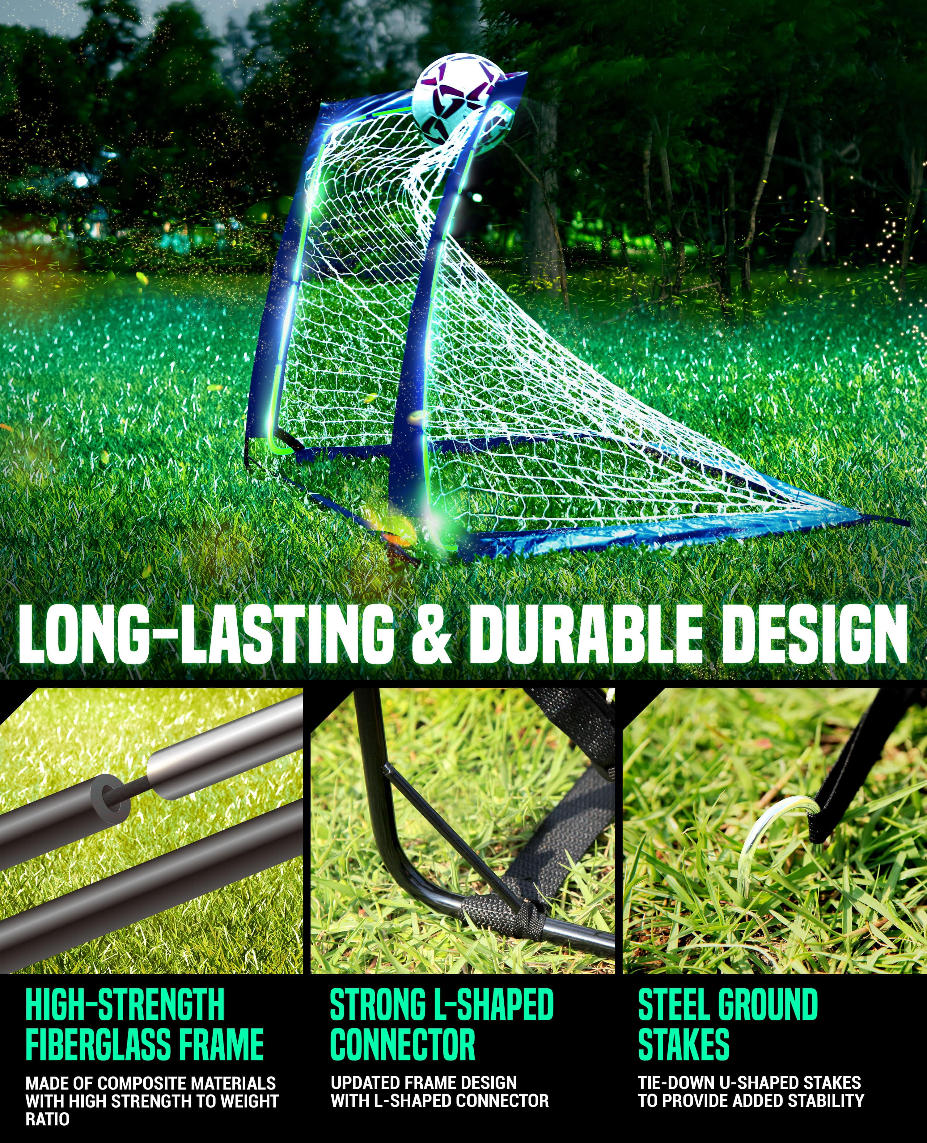 Soccer Goals (Glow in The Dark) Kids Pop-up Soccer Net Football Goals, Portable