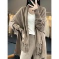 thumbnail image 3 of CoCoMangos Women Knit Pashmina Shawl Wrap Open Front Batwing Long Sleeve Cardigan Sweaters with Tassel Winter Warm Chunky Cape, 3 of 7