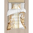 thumbnail image 3 of Animal Duvet Cover Set, Seahorse Marine Fishes Exotic Ocean Underwater World Aquatic Illustration, Decorative 3 Piece Bedding Set with 2 Pillow Shams, King Size, Cream Brown, by Ambesonne, 3 of 3