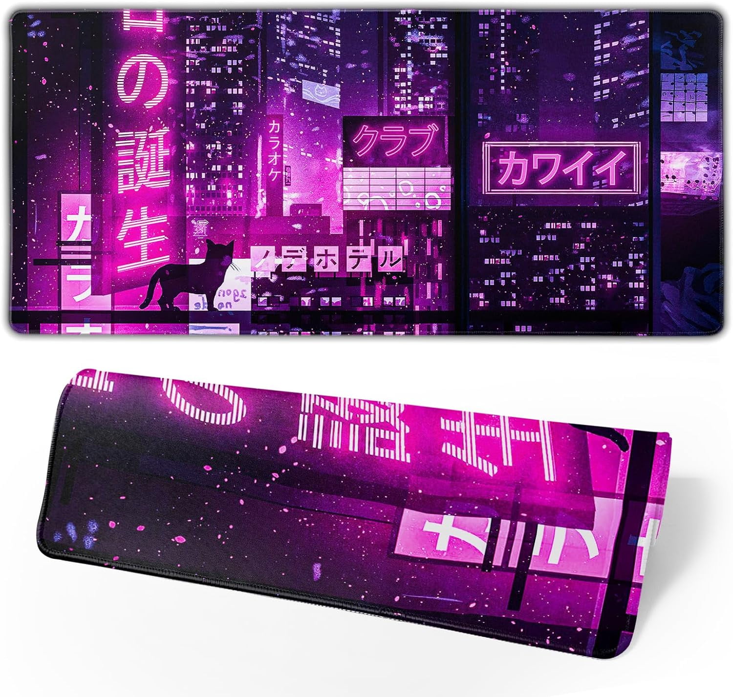 XXL Extended Gaming Mousepad Japanese Desk Mat Purple Large Mouse Pad 35.4 x 15.7 Inch Gaming Keyboard Mouse Mat Desk Pad Non-Slip Rubber Base Mouse Pads for Office Computer Laptop Gamers