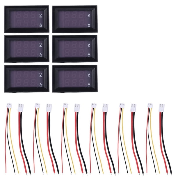 6 piezas de voltímetro amperímetro digital CC 100 V 10 A LED azul rojo medidor de voltaje de corriente probador panel de pantalla dual para automóvil