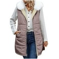 thumbnail image 3 of Dazajoo Womens Long Puffer Vest Sherpa Lined Sleeveless Zip Up Hooded Jackets Casual Trendy Winter Warm Faux Fur Hood Vests,Purple,M, 3 of 10