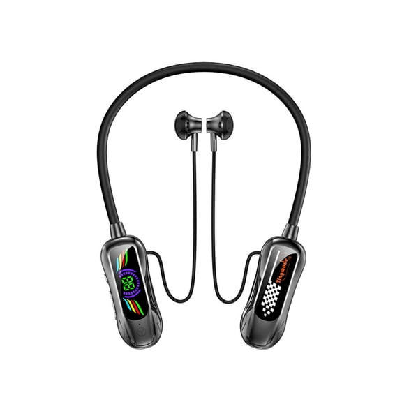 Neckband Bluetooth Earphones with Digital Display Wireless Stereo Headset Long Battery Life Sports Earphones Noise Reduction Magnetic Storage Multi-function Buttons for Active Lifestyle