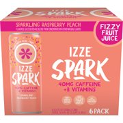 IZZE Spark Raspberry Peach with Caffeine 6-pack, 8.4 fl oz cans