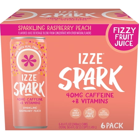 IZZE Spark Raspberry Peach with Caffeine 6-pack, 8.4 fl oz cans