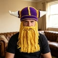 thumbnail image 5 of Helii Knit Hat with Horns and Detachable Beard Viking Style Beanie Hat Handmade Crochet Cap Funny Novelty Winter Hat for Role Play Party Dress Up Stretchy Soft Beanie Hat for Adults, 5 of 8