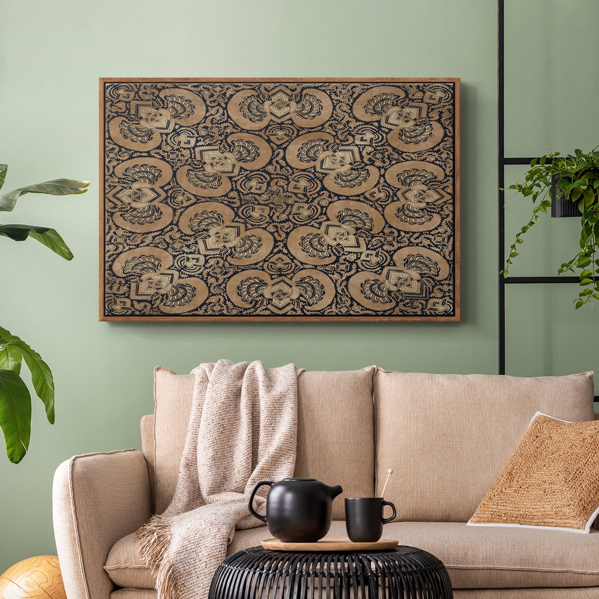 Vintage Abstract Print-III Framed in Walnut Wood Gallery Wrapped Canvas 27 in. x 41 in.