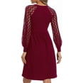 thumbnail image 2 of Vestido corto cuello redondo encaje empalme moda elegante mujer vestido casual para cumpleaños vino rojo L, 2 of 5