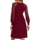thumbnail image 2 of Vestido corto cuello redondo encaje empalme moda elegante mujer vestido casual para cumpleaños vino rojo XXL, 2 of 5