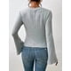 thumbnail image 4 of Tops Cortos de Acampanada para Mujer, Elegantes, Informales, con Cuello Redondo y Ribete de Lechuga, Acanalados y Ajustados Gris M, 4 of 9